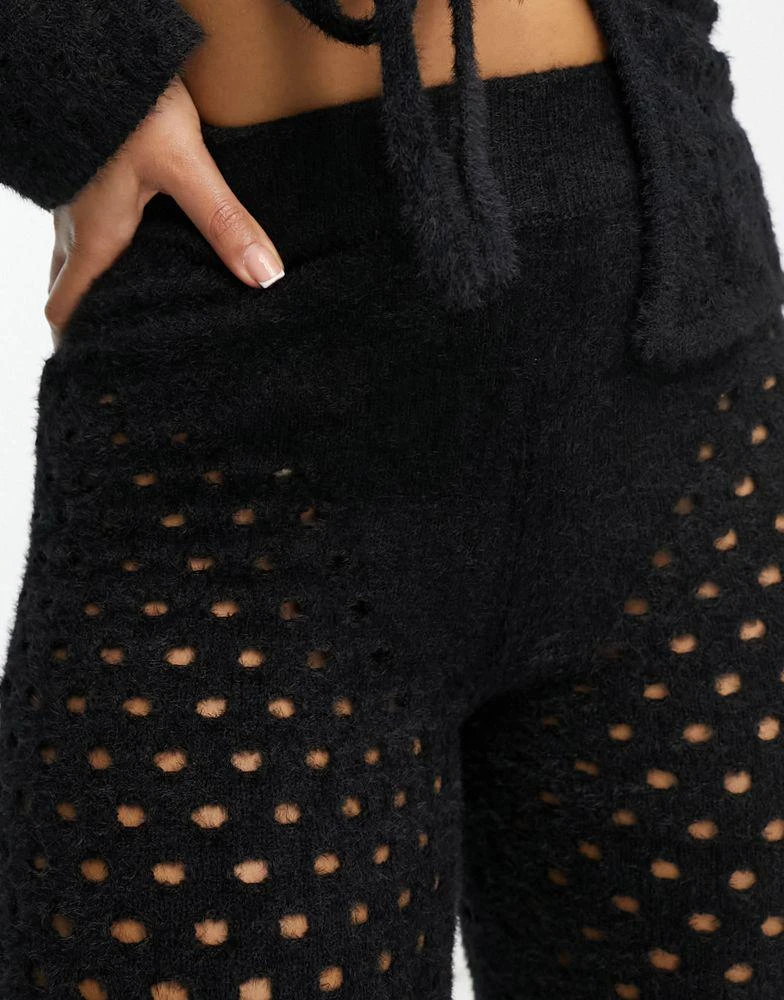 商品AsYou|ASYOU knitted eyelash crochet puddle trouser co-ord in black,价格¥220,第3张图片详细描述