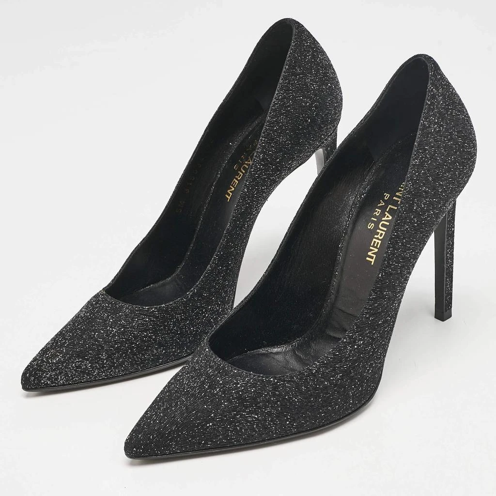 商品[二手商品] Yves Saint Laurent|Saint Laurent Black Glitter and Textured Leather Pointed Toe Pumps Size 38,价格¥2303,第2张图片详细描述