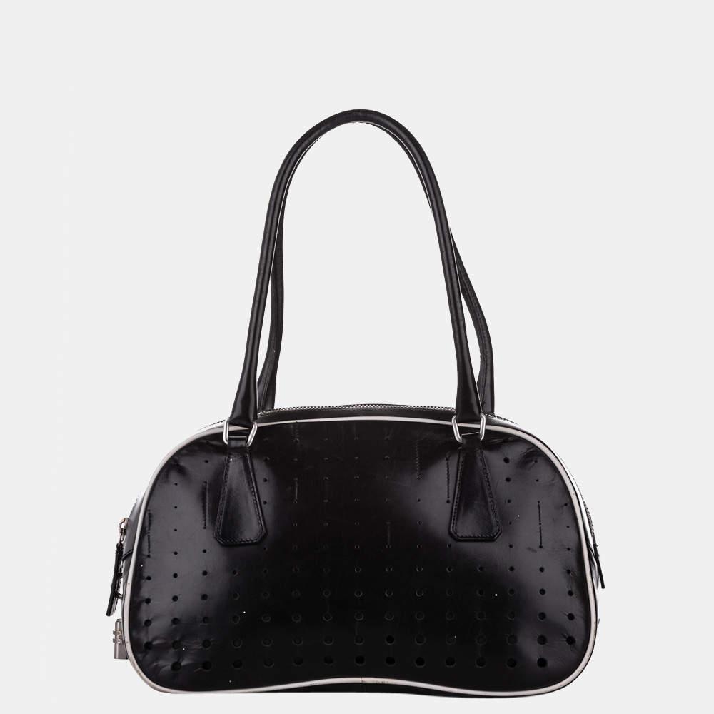 Prada Black Perforated Leather Shoulder Bag商品第1张图片规格展示