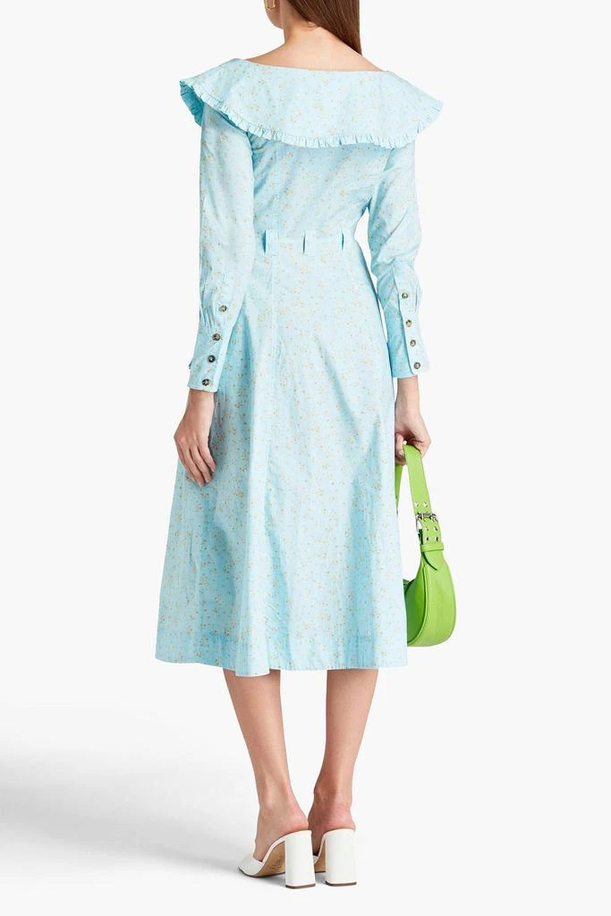 商品Ganni|Ruffle-trimmed floral-print organic cotton-poplin midi dress,价格¥516,第3张图片详细描述