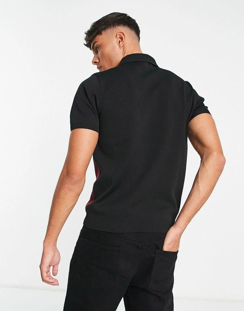 商品River Island|River Island blocked polo jumper in black,价格¥324,第2张图片详细描述