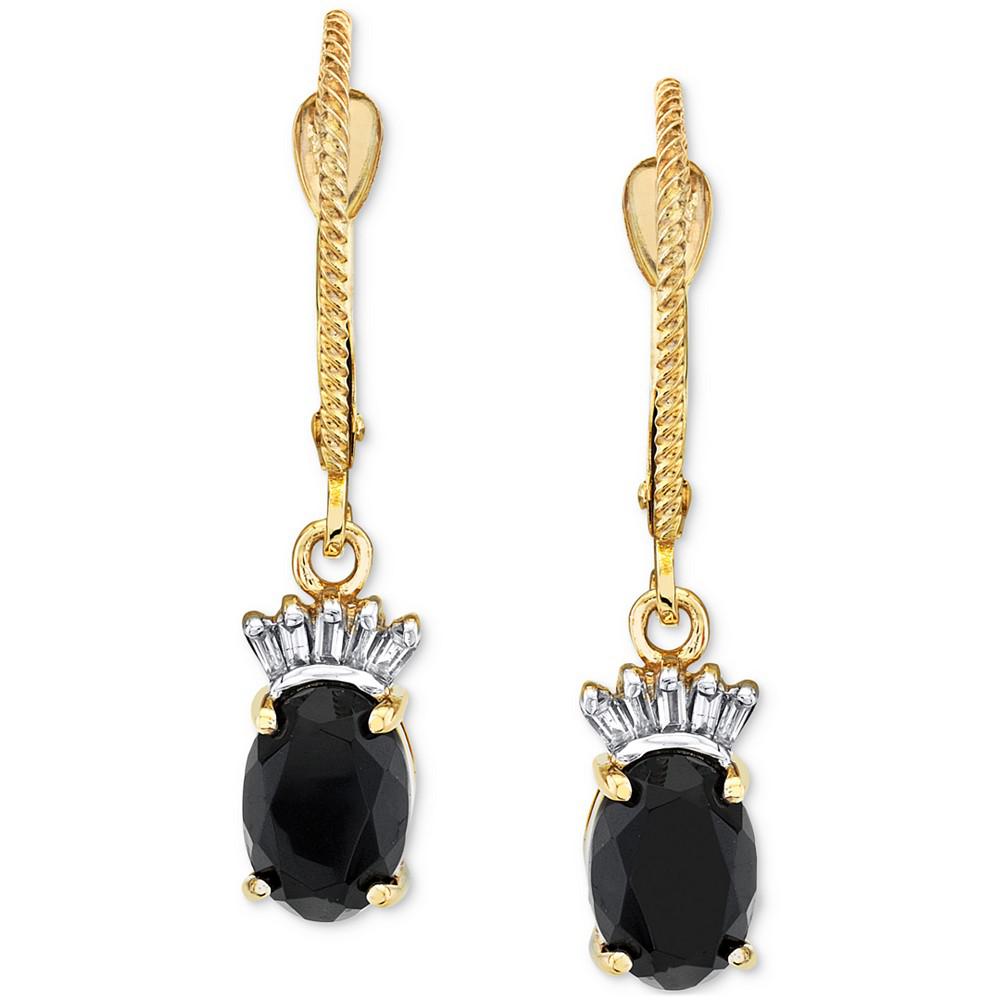 Onyx & Diamond (1/10 ct. t.w.) Leverback Drop Earrings in 14k Gold商品第2张图片规格展示