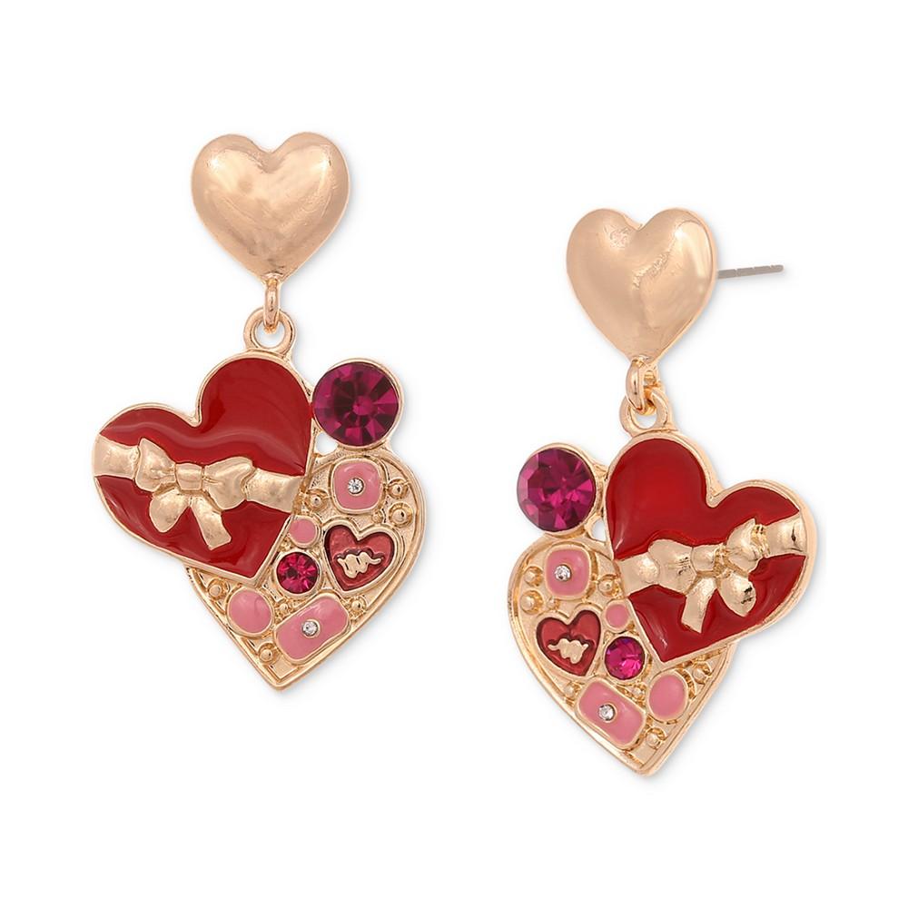 Gold-Tone Crystal Double Heart Drop Earrings, Created for Macy's商品第1张图片规格展示