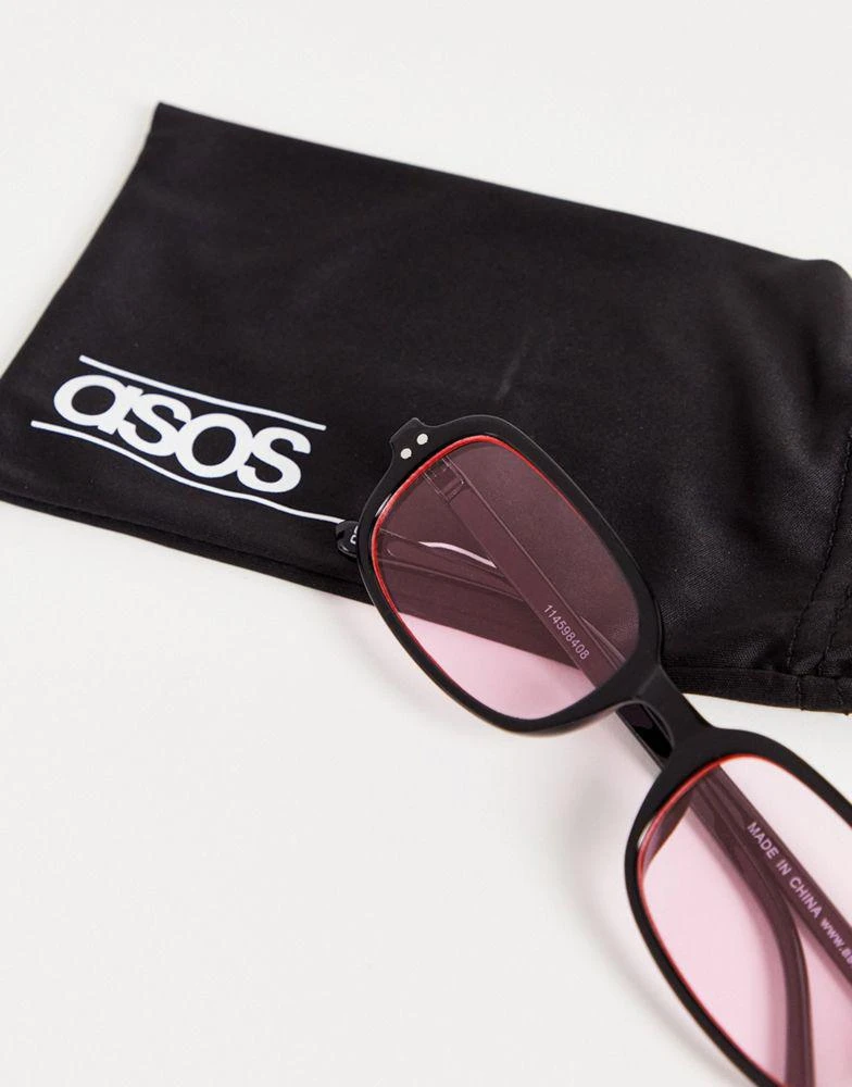 商品ASOS|ASOS DESIGN rectangle sunglasses with pink lens in black - BLACK,价格¥49,第4张图片详细描述