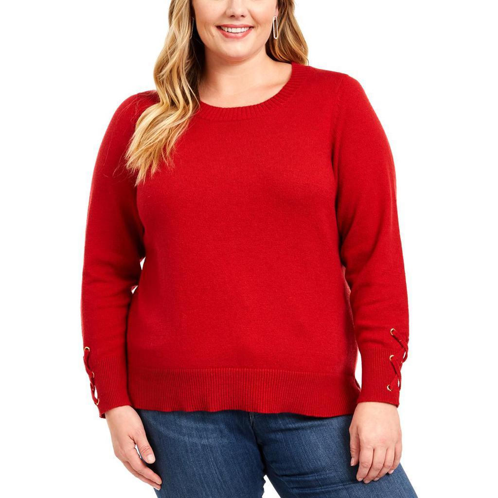 商品Michael Kors|MICHAEL Michael Kors Womens Plus Lace-Up Sleeves Ribbed Trim Sweater,价格¥282,第1张图片