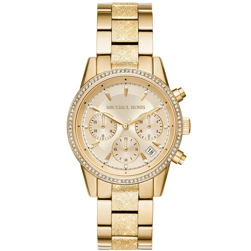 商品Michael Kors|Women's Chronograph Ritz Gold-Tone Stainless Steel Bracelet Watch 37mm,价格¥1167,第1张图片