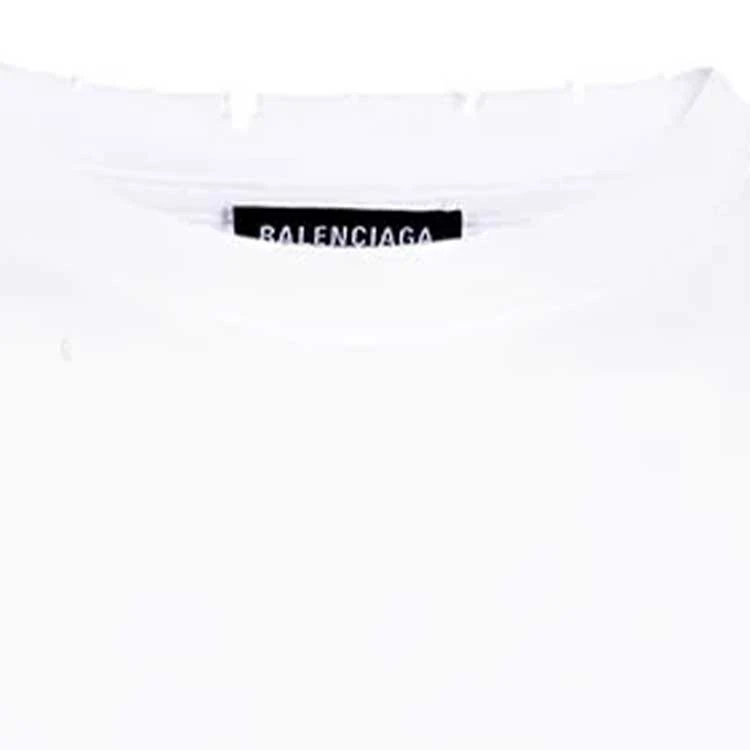 商品[国内直发] Balenciaga|巴黎世家 FW21 Blurry Logo破洞复古平纹经典短袖T恤 男女同款 白色,价格¥2653,第9张图片详细描述