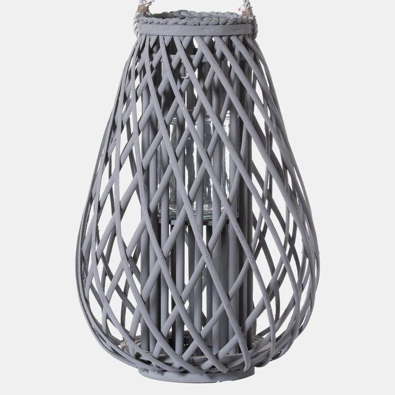 商品Hill Interiors|Back To Nature Wicker Bulbous Candle Lantern Gray 30CM X 10CM X 10CM,价格¥634,第1张图片