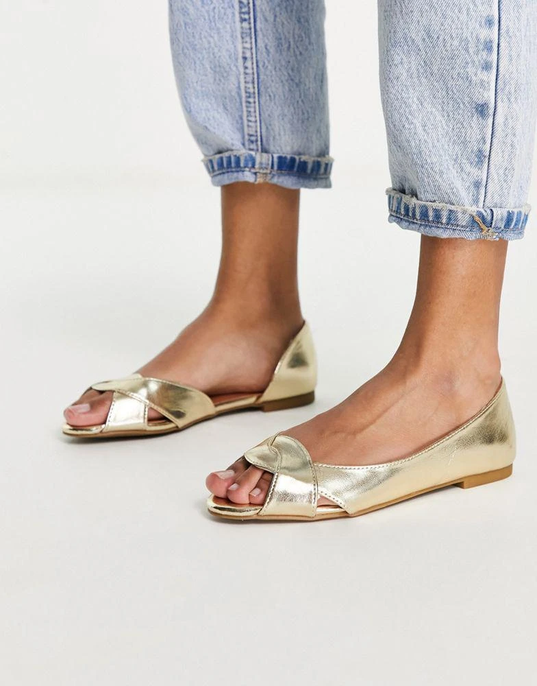 商品ASOS|ASOS DESIGN Laurel peep toe ballet flats in gold,价格¥120,第1张图片
