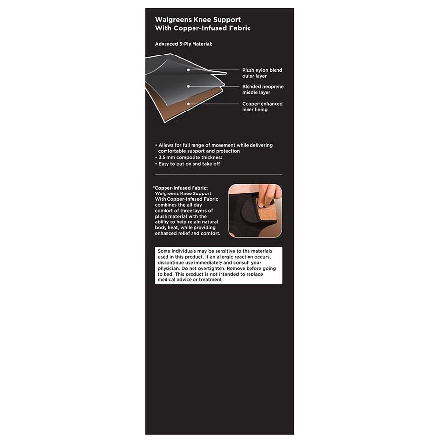 商品Walgreens|Knee Support with Copper-Infused Fabric One Size,价格¥185,第2张图片详细描述