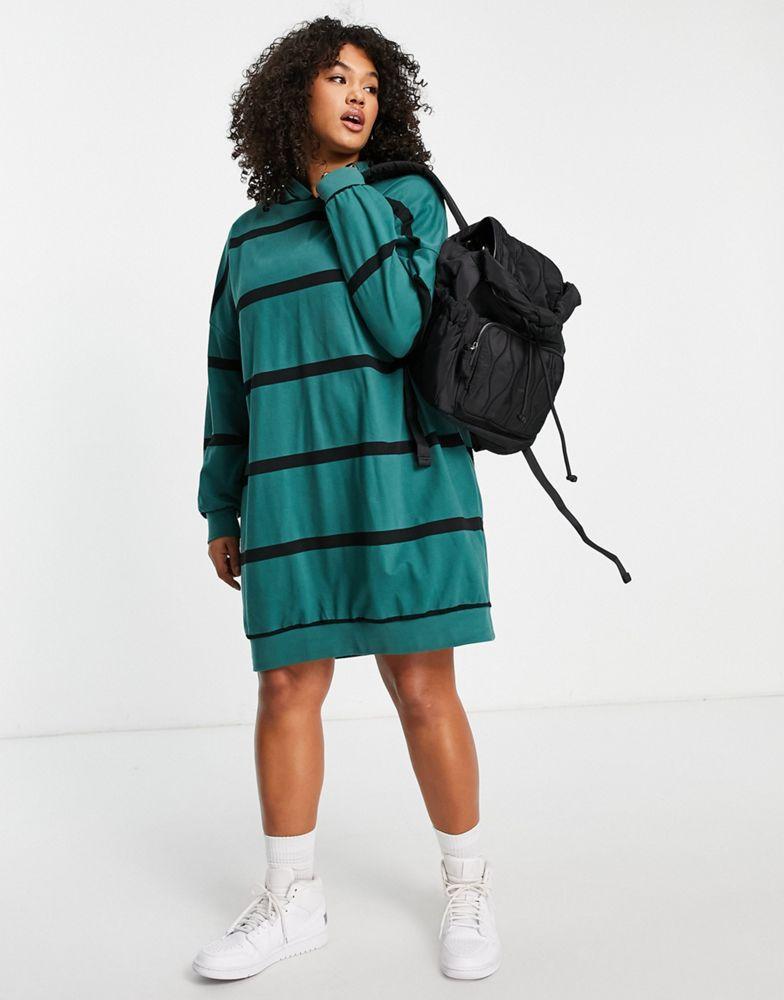 商品ASOS|ASOS DESIGN Curve mini sweatshirt hoodie dress in khaki and black stripe,价格¥171,第6张图片详细描述