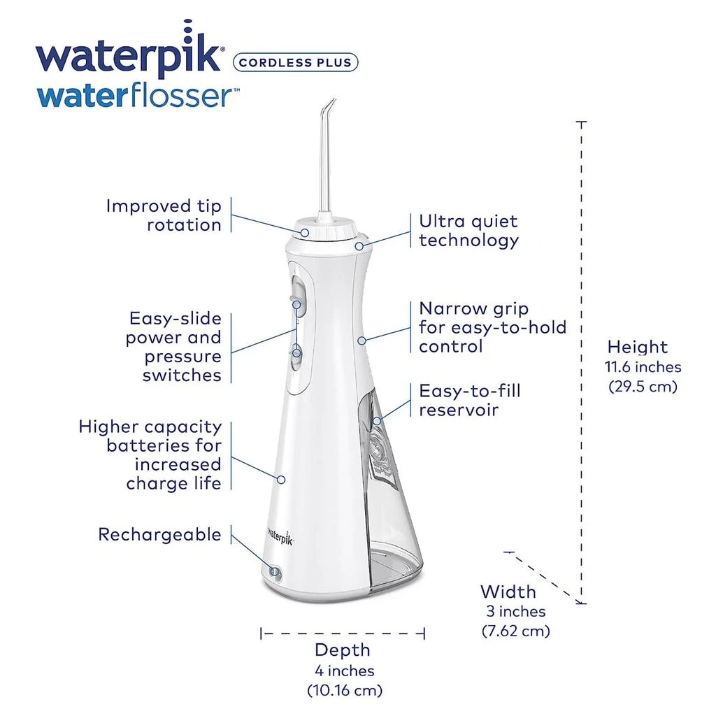Waterpik Cordless Plus Water Flosser with 4 Flossing Tips, Rechargeable and Portable for Travel and Home, ADA Accepted, Black WP-462 商品