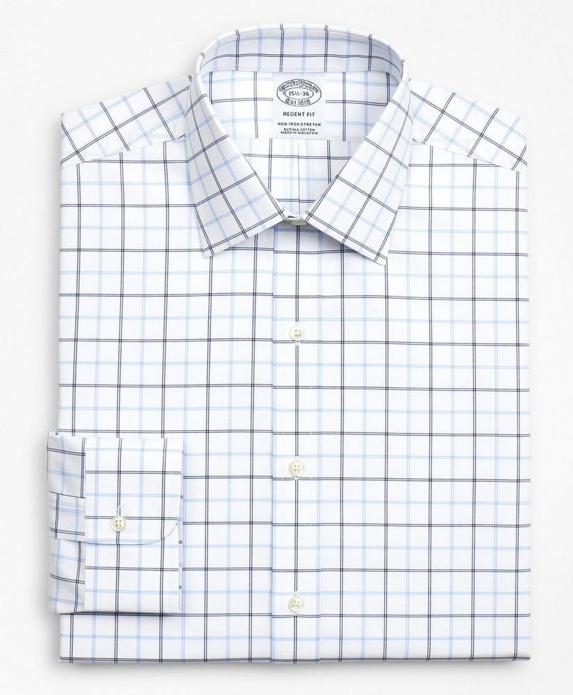 商品Brooks Brothers|Stretch Regent Regular-Fit Dress Shirt, Non-Iron Poplin Ainsley Collar Double-Grid Check,价格¥447,第6张图片详细描述
