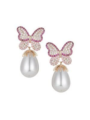商品Eye Candy LA|Goldtone, Crystal & Glass Pearl Drop Earrings,价格¥203,第1张图片