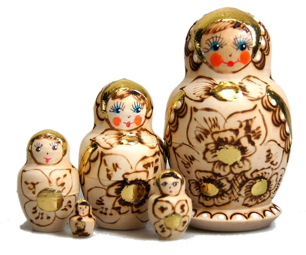 商品G. DeBrekht|Designocracy Gold Floral 5-Piece Russian Matryoshka Wooden Nested Dolls Set,价格¥312,第1张图片