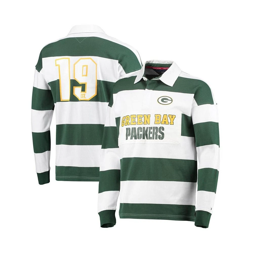 商品Tommy Hilfiger|Men's Green and White Green Bay Packers Varsity Stripe Rugby Long Sleeve Polo,价格¥974,第1张图片