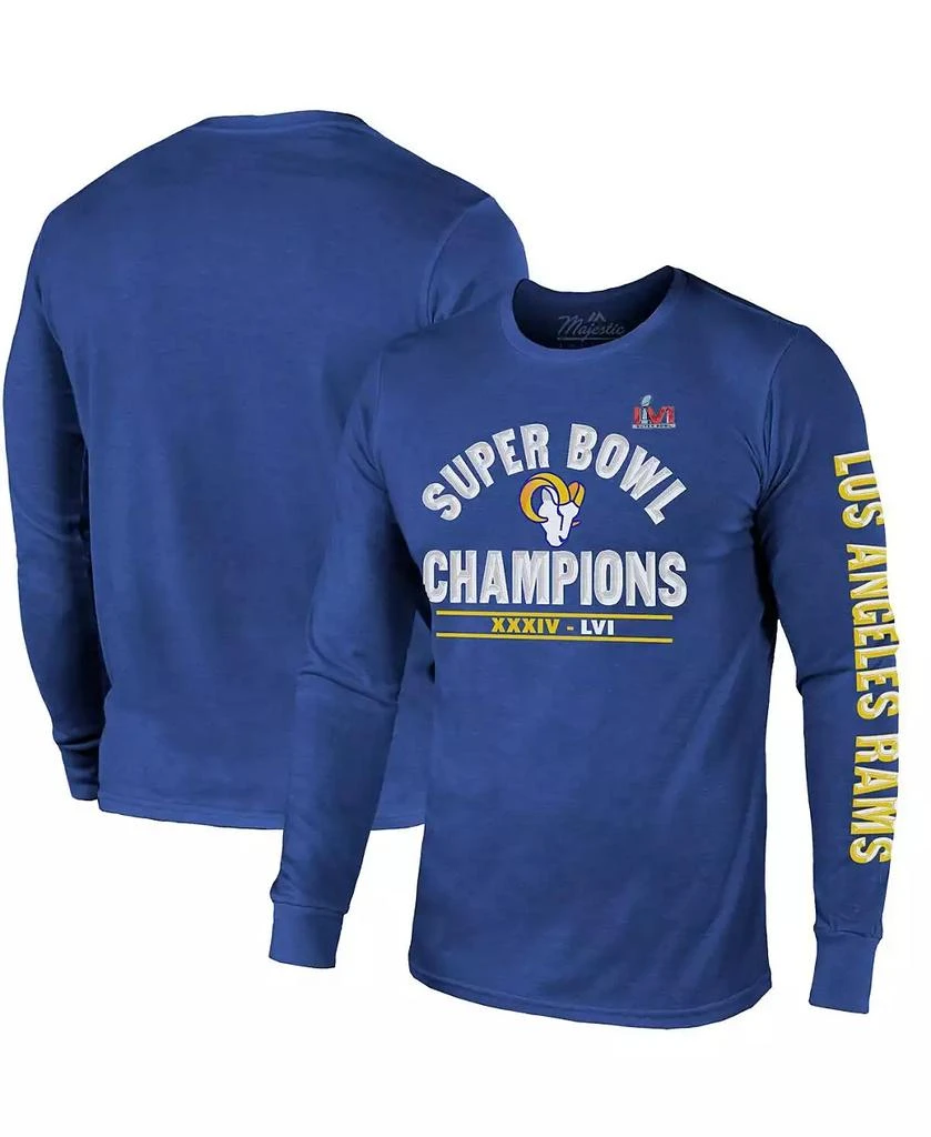 商品Majestic|Men's Threads Royal Los Angeles Rams 2-Time Super Bowl Champions Always Champs Tri-Blend Long Sleeve T-shirt,价格¥282,第1张图片