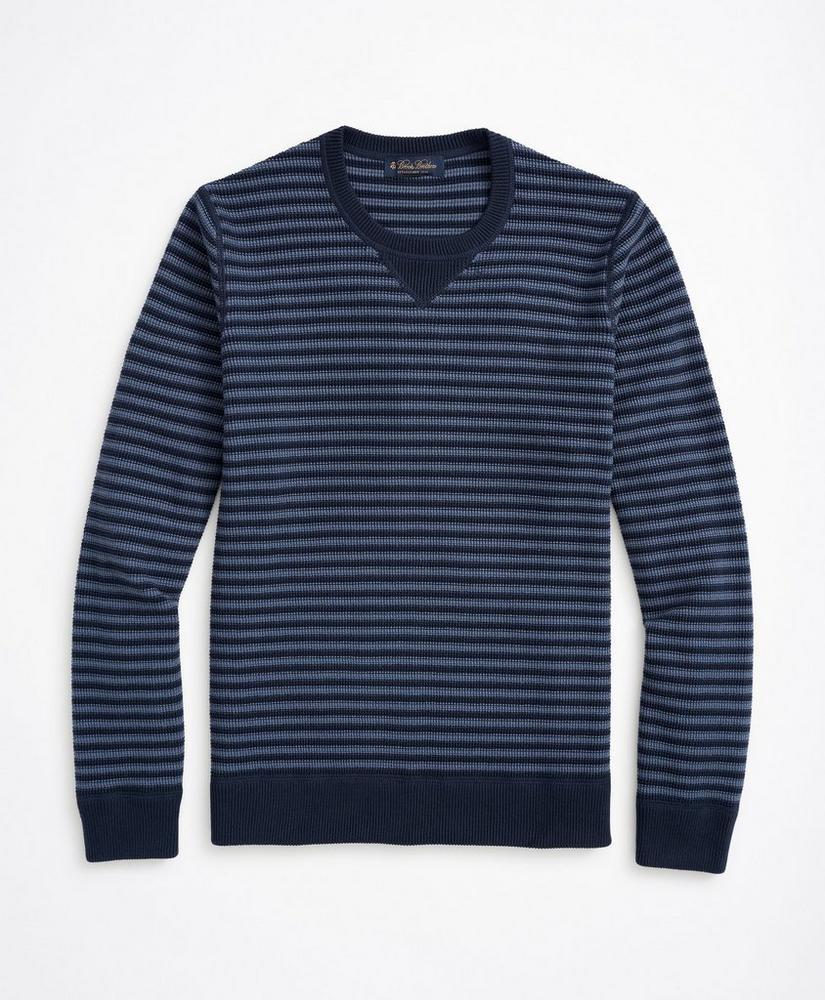 Striped Cotton Pique Crewneck Sweater商品第1张图片规格展示
