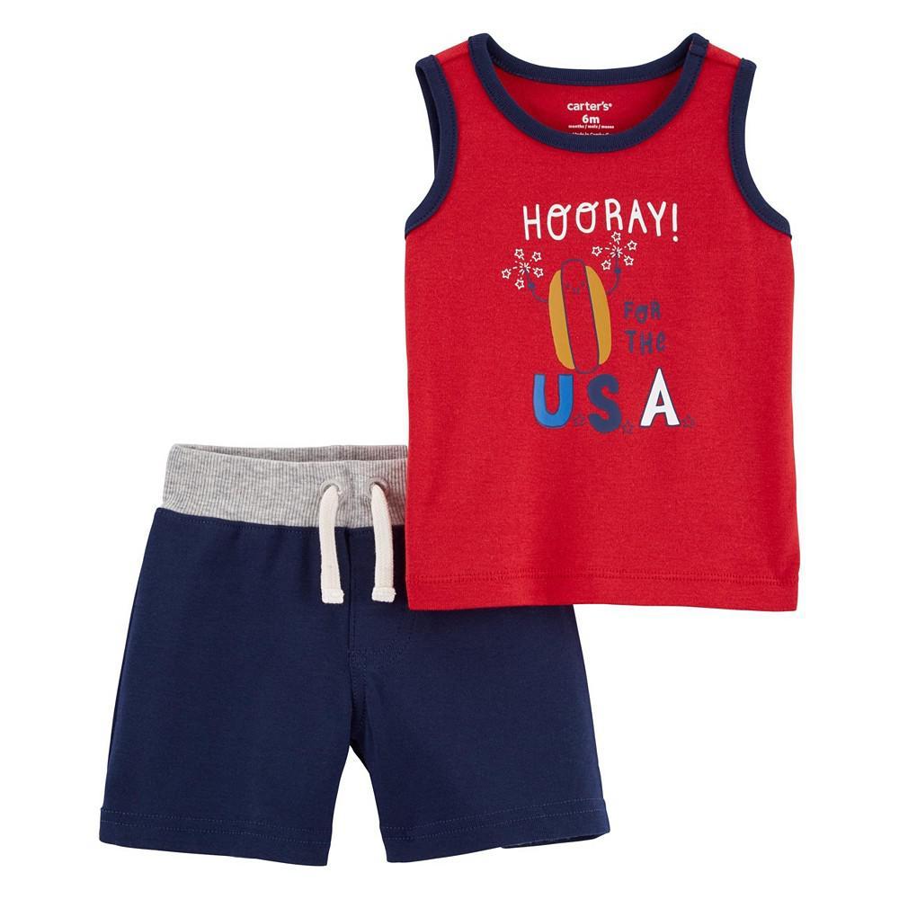 商品Carter's|Baby Boys 2-Piece Hooray USA Tank and Shorts Set,价格¥53,第1张图片