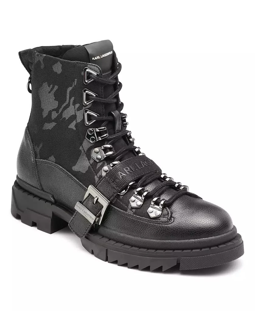 商品Karl Lagerfeld Paris|Karl Lagerfeld Men's Camo Front Logo Strap Buckle Lug Sole Boot,价格¥1115,第1张图片