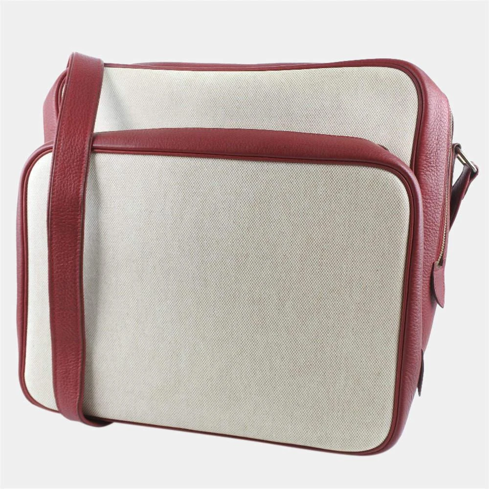 商品[二手商品] Hermes|Hermes Victoria Women's Toile H,Taurillon Clemence Leather Shoulder Bag Natural,Red Color,价格¥13982,第2张图片详细描述