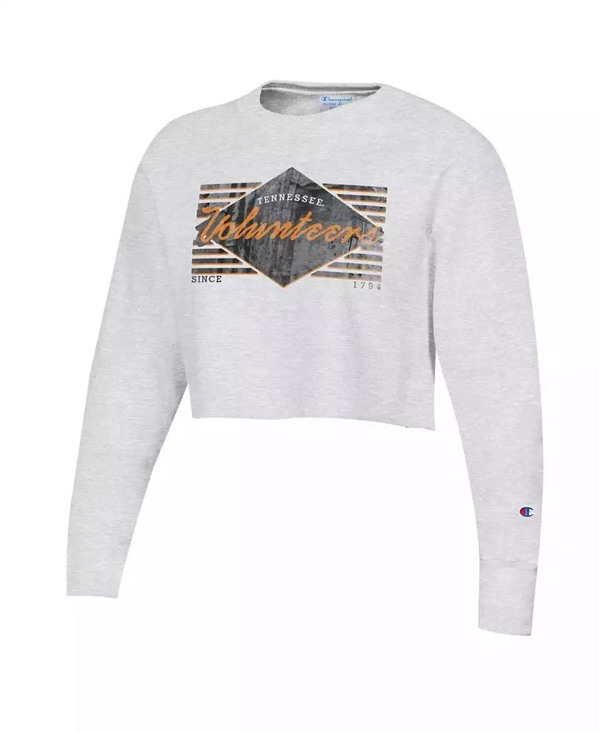 商品CHAMPION|Women's Heather Gray Distressed Tennessee Volunteers Reverse Weave Cropped Pullover Sweatshirt,价格¥371,第3张图片详细描述