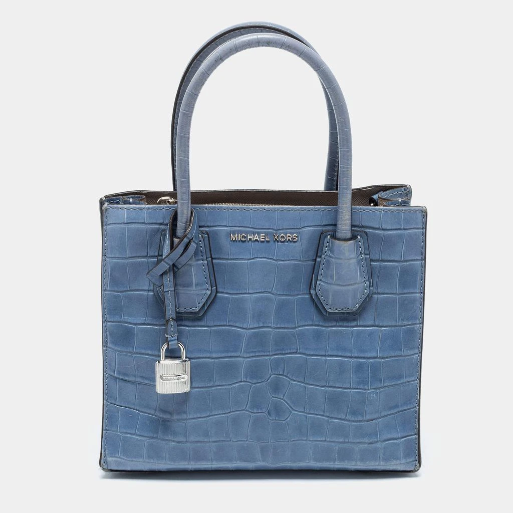 商品[二手商品] Michael Kors|Michael Kors Blue Croc Embossed Leather Mini Mercer Tote,价格¥814,第1张图片