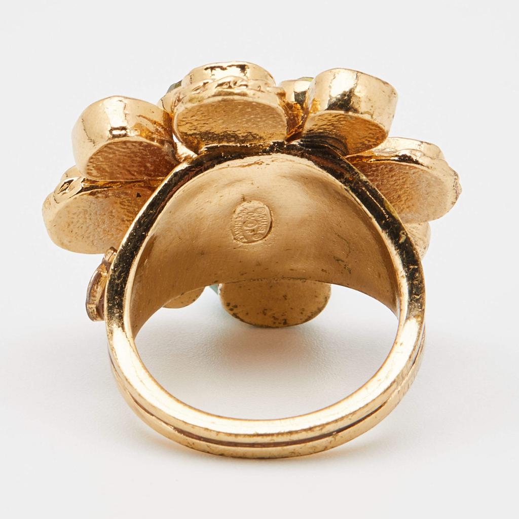 Chanel Gold Tone Multicolor Gripoix Cocktail Ring Size EU 52.5商品第5张图片规格展示