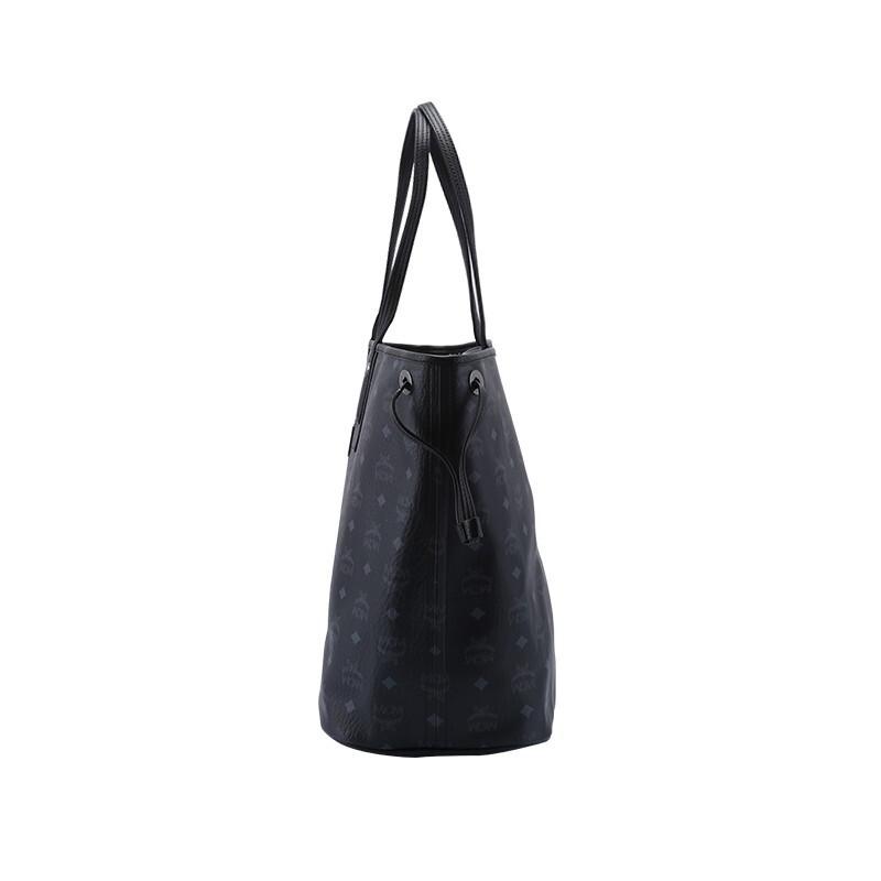 MCM 奢侈品 女士 Visetos系列黑色涂层帆布/织物双面包子母包LOGO图案手提单肩包 MWPAAVI01BK001商品第4张图片规格展示