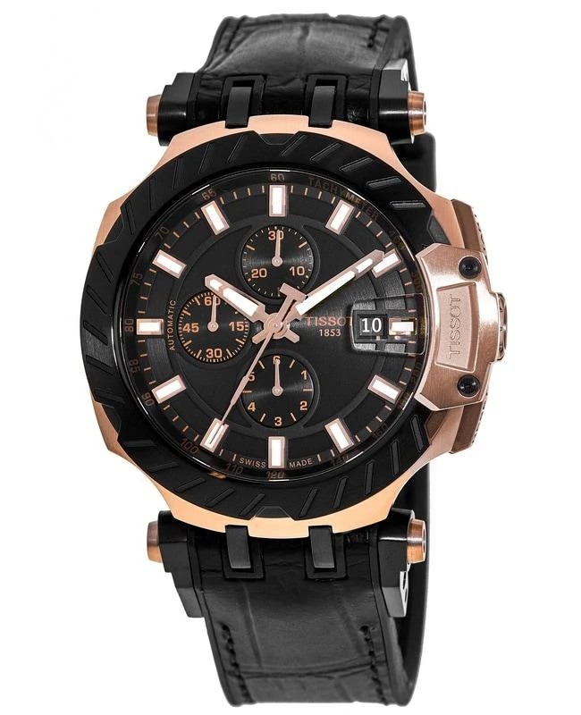 商品Tissot|Tissot T-Race Chronograph Automatic Rose Gold PVD Black Dial Rubber Strap Men&apos;s Watch T115.427.37.051.01,价格¥4386,第1张图片