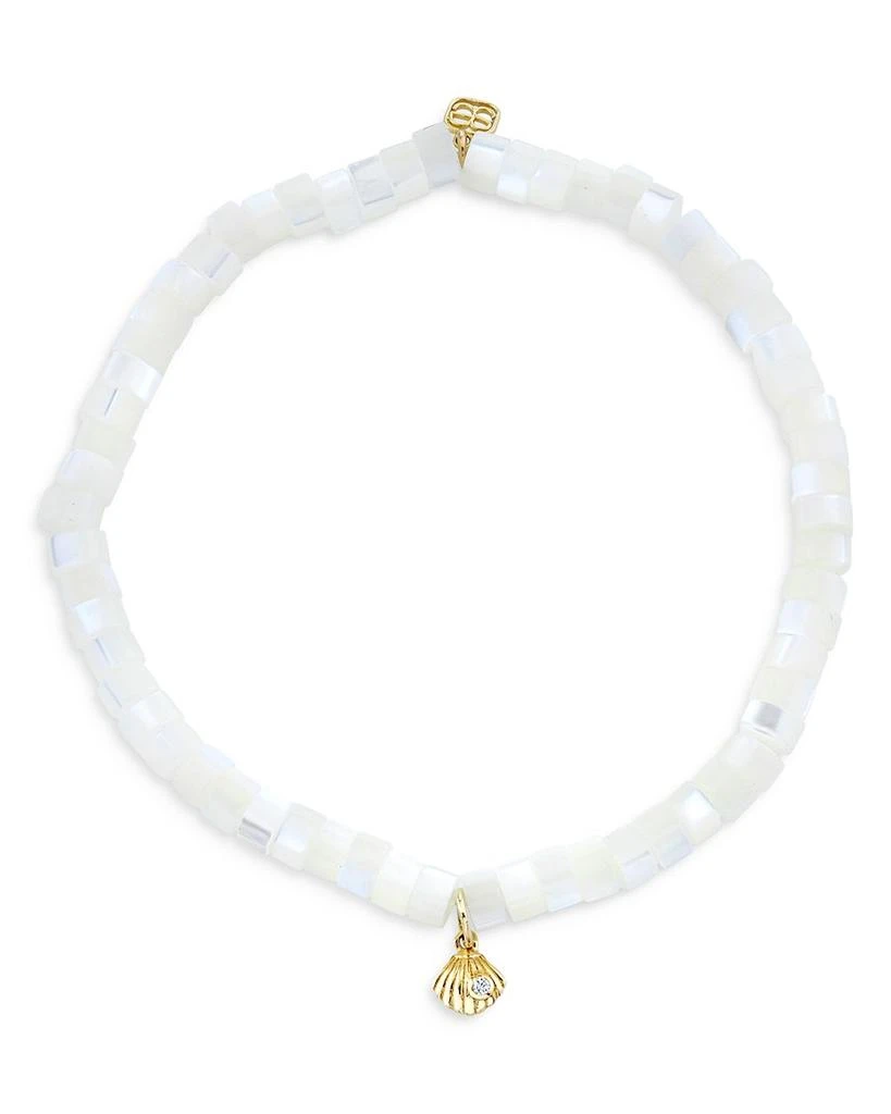 14K Yellow Gold Mother of Pearl Diamond Clam Shell Charm Bracelet 商品