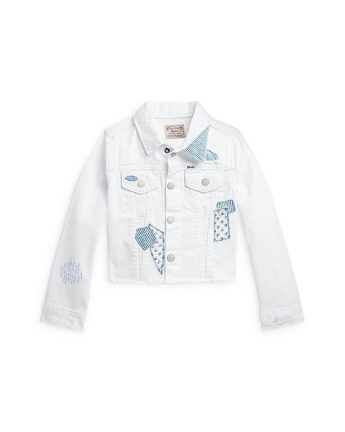 商品Ralph Lauren|Girls' Patchwork Distressed Cropped Denim Jacket - Little Kid,价格¥426,第1张图片