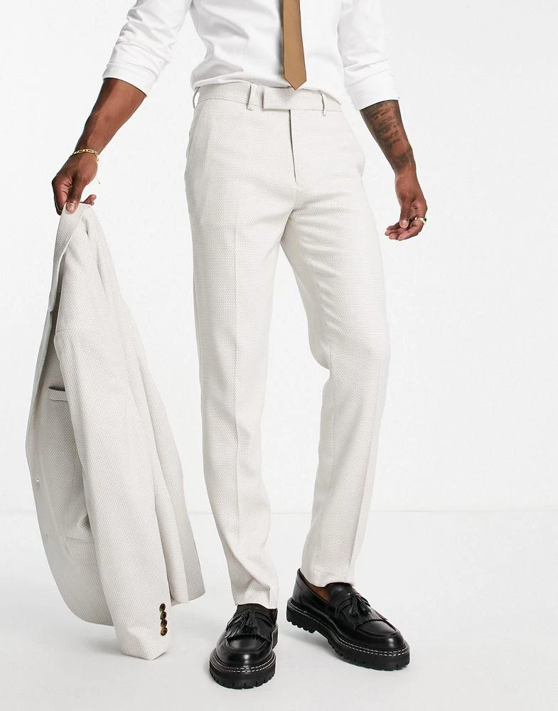 商品ASOS|ASOS DESIGN wedding slim suit trousers in stone birdseye texture,价格¥130,第1张图片