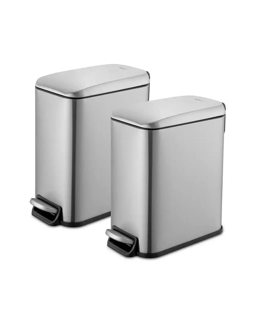 商品QualiaZero|Two 1.3 Gallon Slim Step On Trash Can Set, 2 Pieces, Stainless Steel, Twin Pack,价格¥269,第1张图片