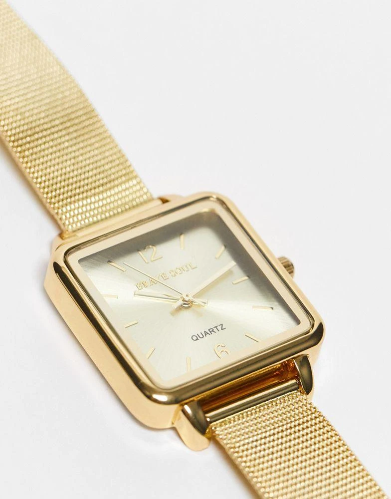 商品Brave Soul|Brave Soul mesh strap watch with sqaure dial in gold,价格¥196,第2张图片详细描述