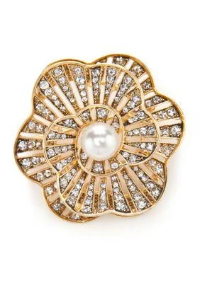 商品Napier|Gold Tone Pearl Flower Boxed Pin,价格¥75,第1张图片