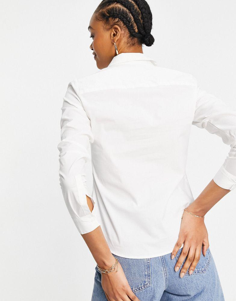 ASOS DESIGN long sleeve fitted shirt in stretch cotton in white商品第2张图片规格展示