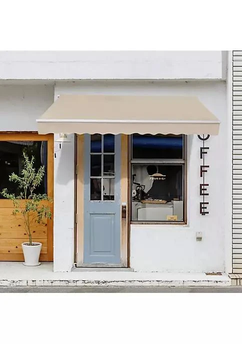 商品belk|12 X 8 Outdoor Patio Manual Retractable Exterior Window Awning Sunshade Shelter With Durable Pu Design Cream White,价格¥1979,第2张图片详细描述
