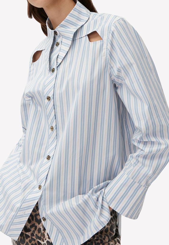 Striped Long-Sleeved Shirt with Cut-Out Detail商品第2张图片规格展示