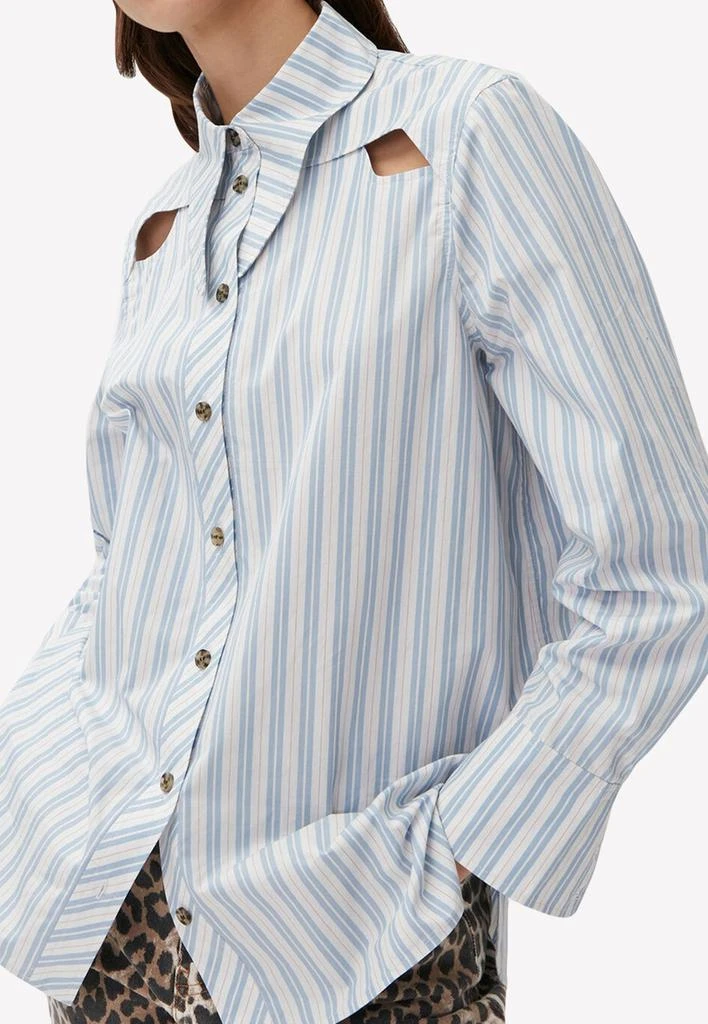 商品Ganni|Striped Long-Sleeved Shirt with Cut-Out Detail,价格¥965,第2张图片详细描述