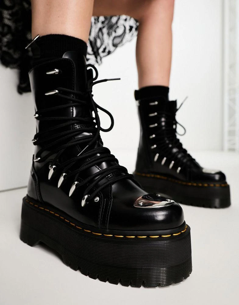 商品Dr. Martens|Dr Martens Jadon platform hi ltt max 10 eye boots in black buttero leather,价格¥1883,第1张图片