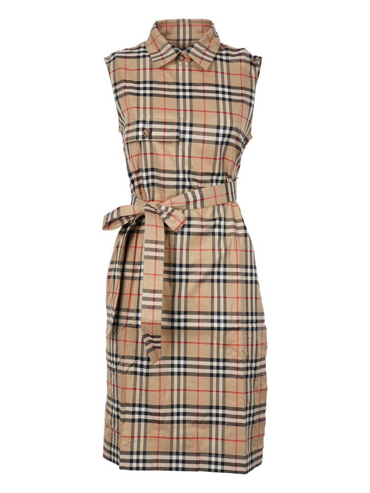 Burberry	Sleeveless Checked Tie-Waist Shirt Dress商品第1张图片规格展示
