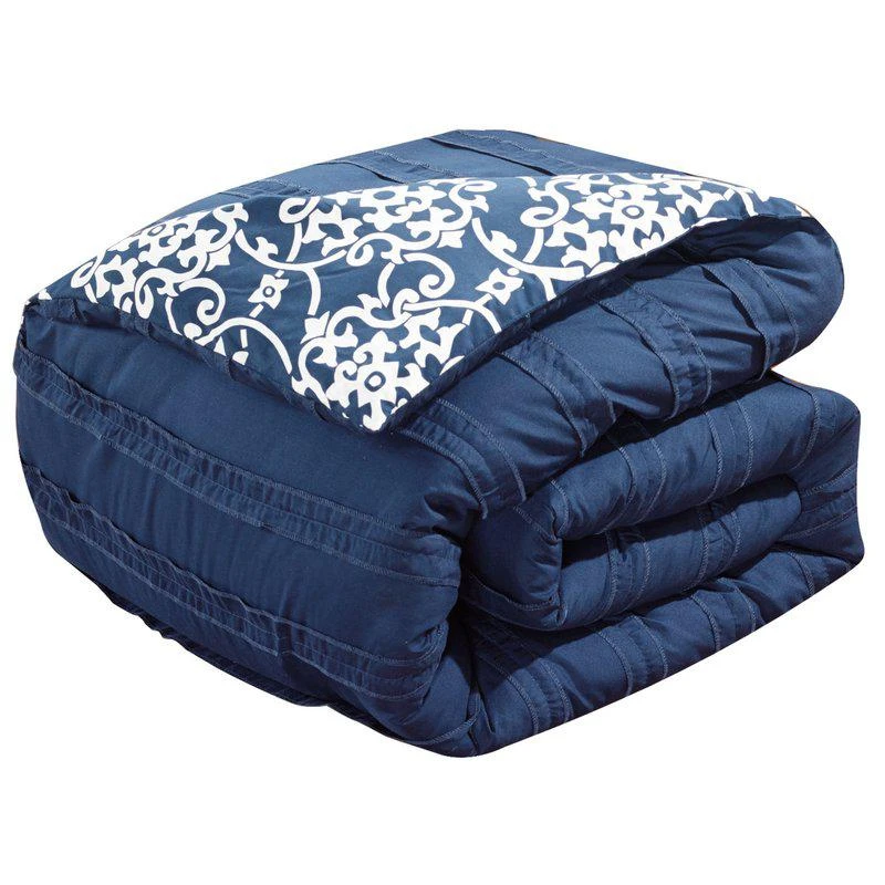 商品Chic Home Design|Zarina 10 Piece Reversible Comforter Bed in a Bag Ruffled Pinch Pleat Motif Pattern Print Complete Bedding Set KING,价格¥1204,第2张图片详细描述