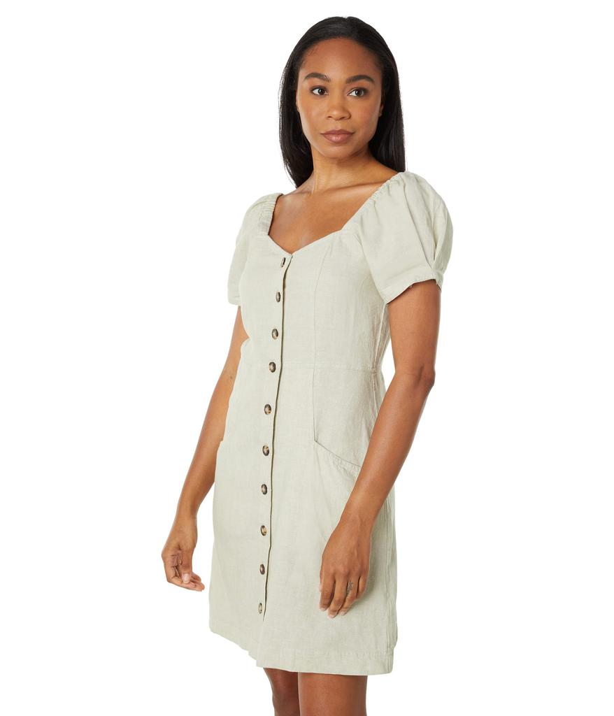 Linen-Cotton Puff-Sleeve Mini Dress商品第1张图片规格展示