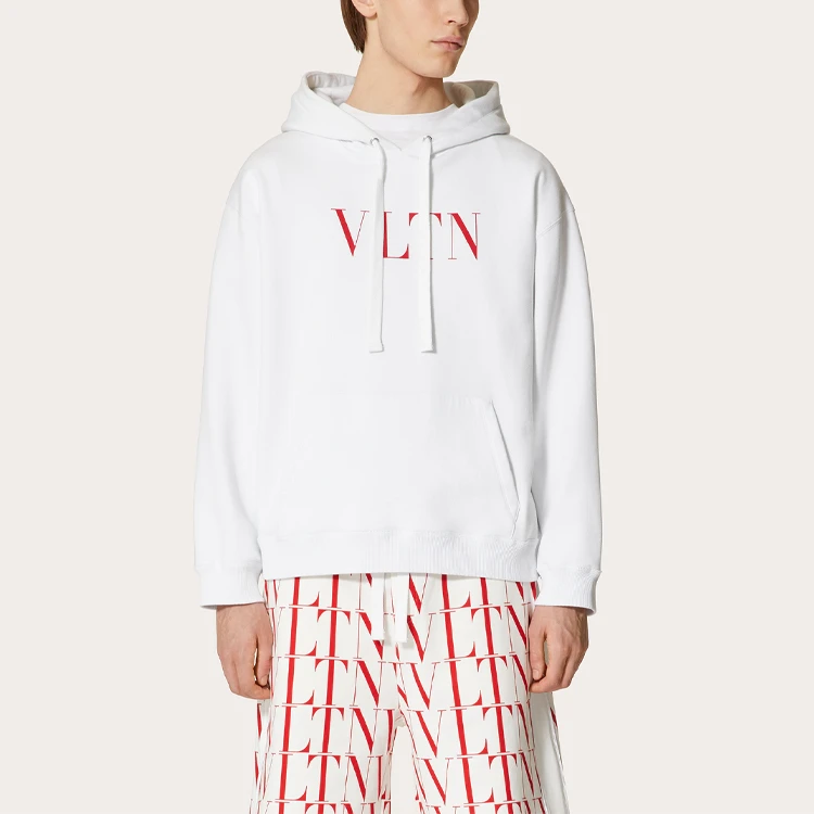 商品[国内直发] Valentino|华伦天奴 Logo字母印花连帽长袖卫衣 男款 白色,价格¥3968,第4张图片详细描述