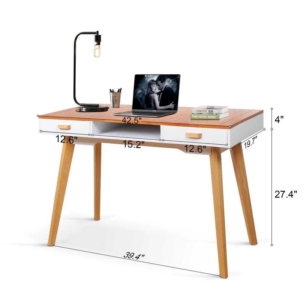 商品Streamdale Furniture|Streamdale Modern Simple Style Solid Wood Computer Desk,价格¥1281,第2张图片详细描述