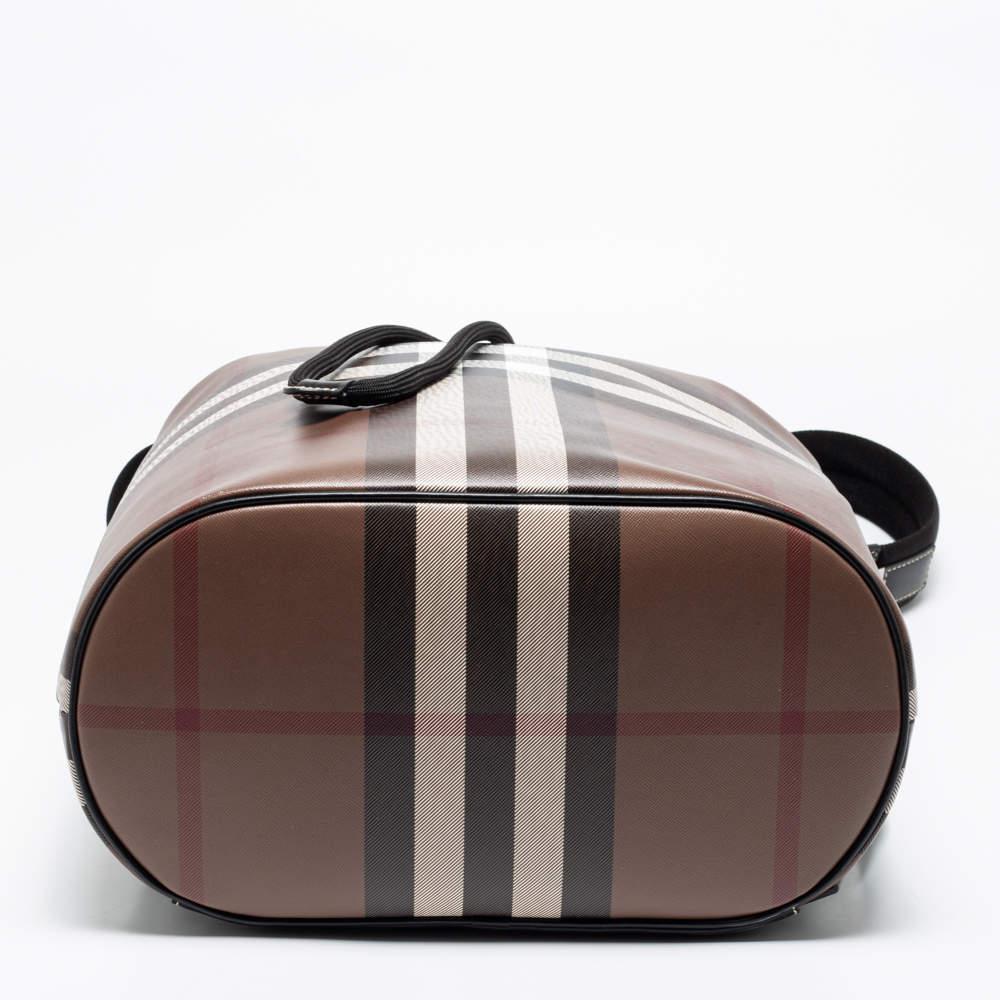 Burberry Brown/Black Check Print Coated Canvas and Leather Drawstring Backpack商品第6张图片规格展示