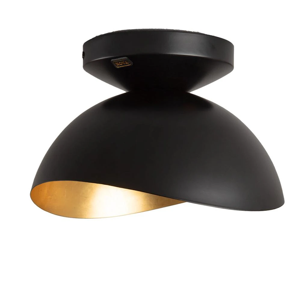 商品Nova of California|Luna Bella Flush Mount Ceiling Light - Matte Black & Gold-Leaf Shade, Weathered Brass,价格¥2744,第2张图片详细描述