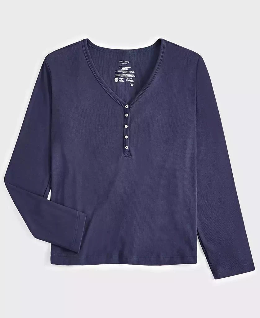 商品State of Day|Women's Long-Sleeve Ribbed Henley Sleep Top XS-3X, Created for Macy's,价格¥107,第4张图片详细描述