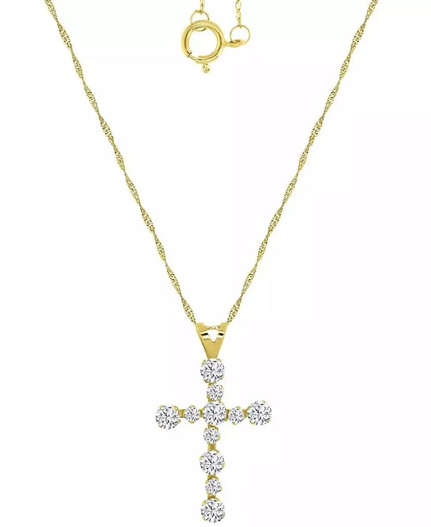 商品Macy's|Cubic Zirconia Small Cross 18" Pendant Necklace in 10k Gold,价格¥646,第1张图片